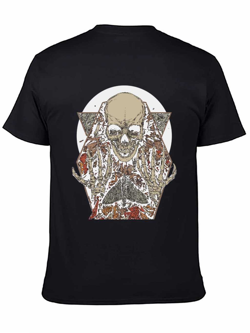 Skull & Floral Graphic Print Black T-Shirt