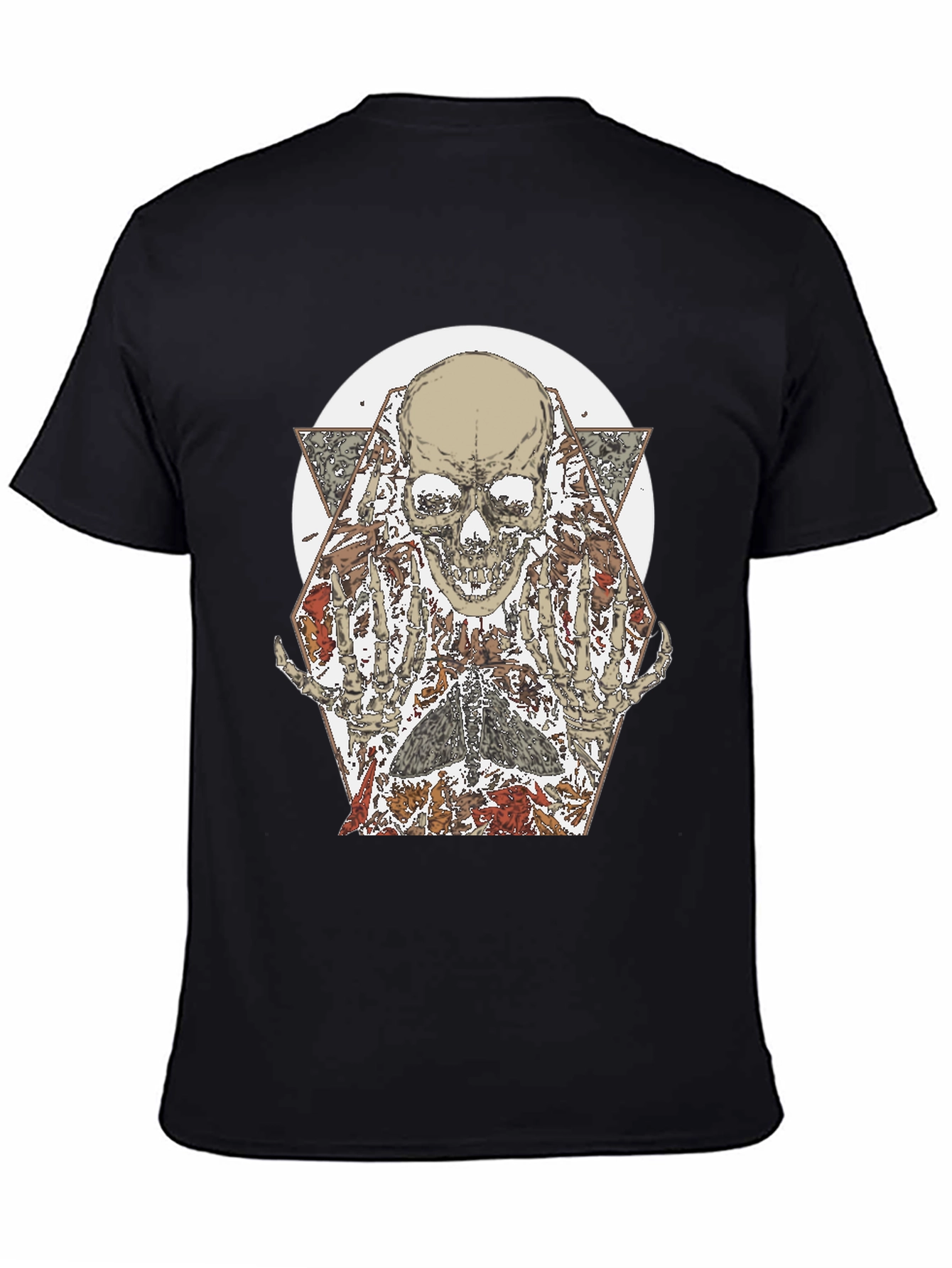 Skull & Floral Graphic Print Black T-Shirt