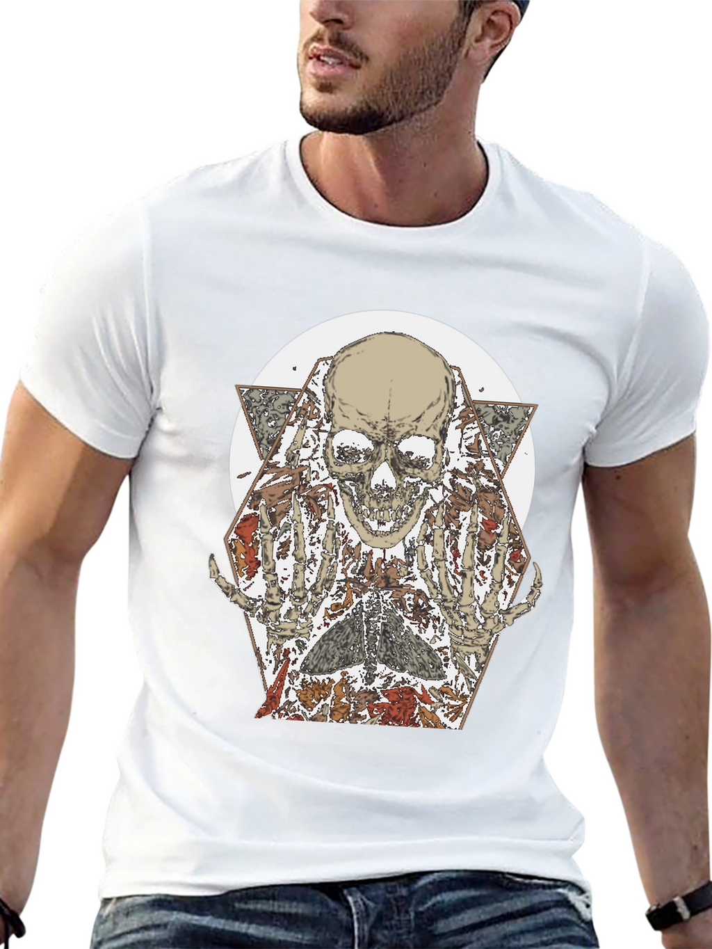 Skull & Floral Graphic Print Black T-Shirt