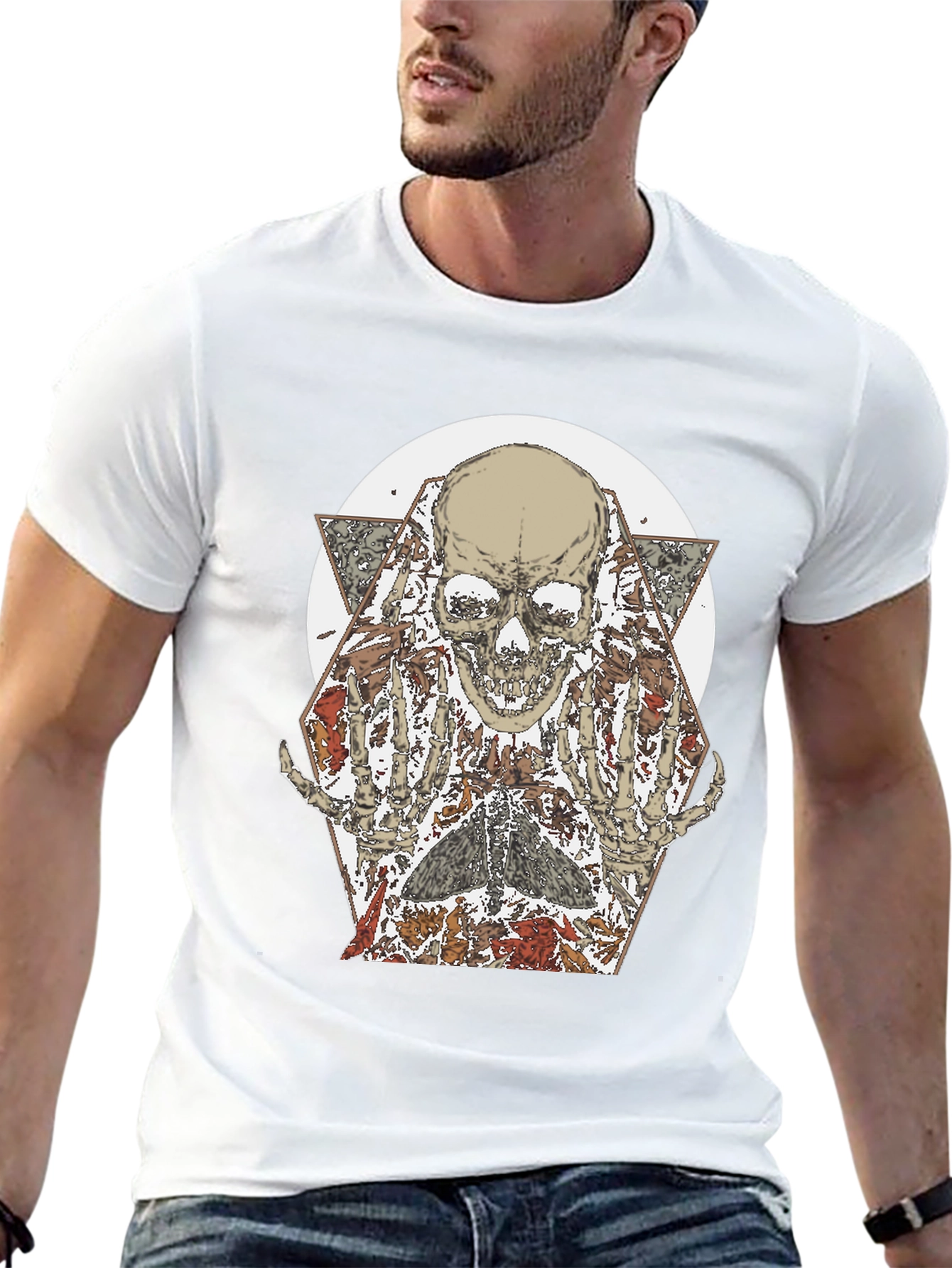 Skull & Floral Graphic Print Black T-Shirt