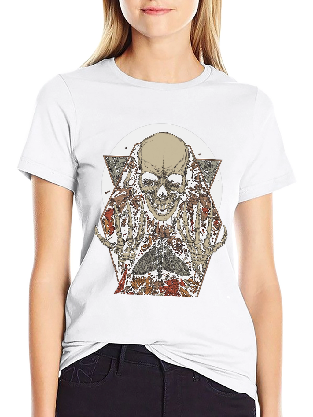 Skull & Floral Graphic Print Black T-Shirt