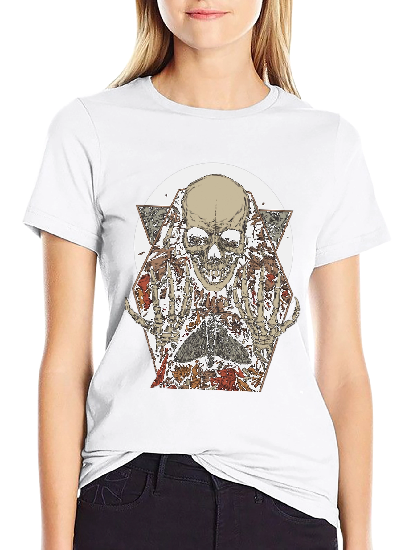 Skull & Floral Graphic Print Black T-Shirt