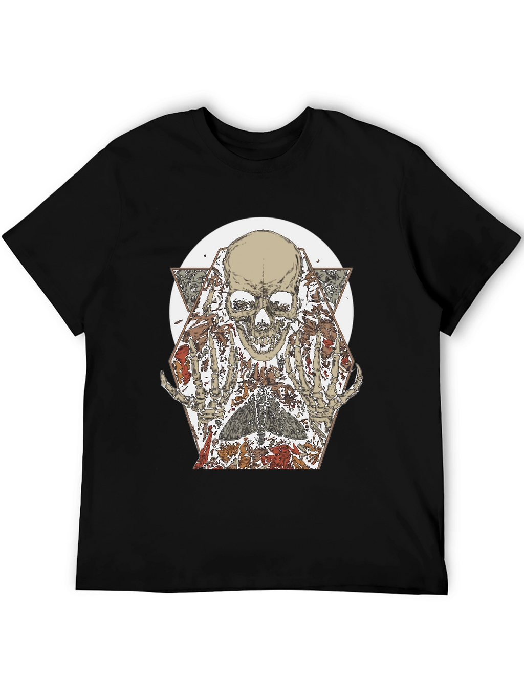 Skull & Floral Graphic Print Black T-Shirt