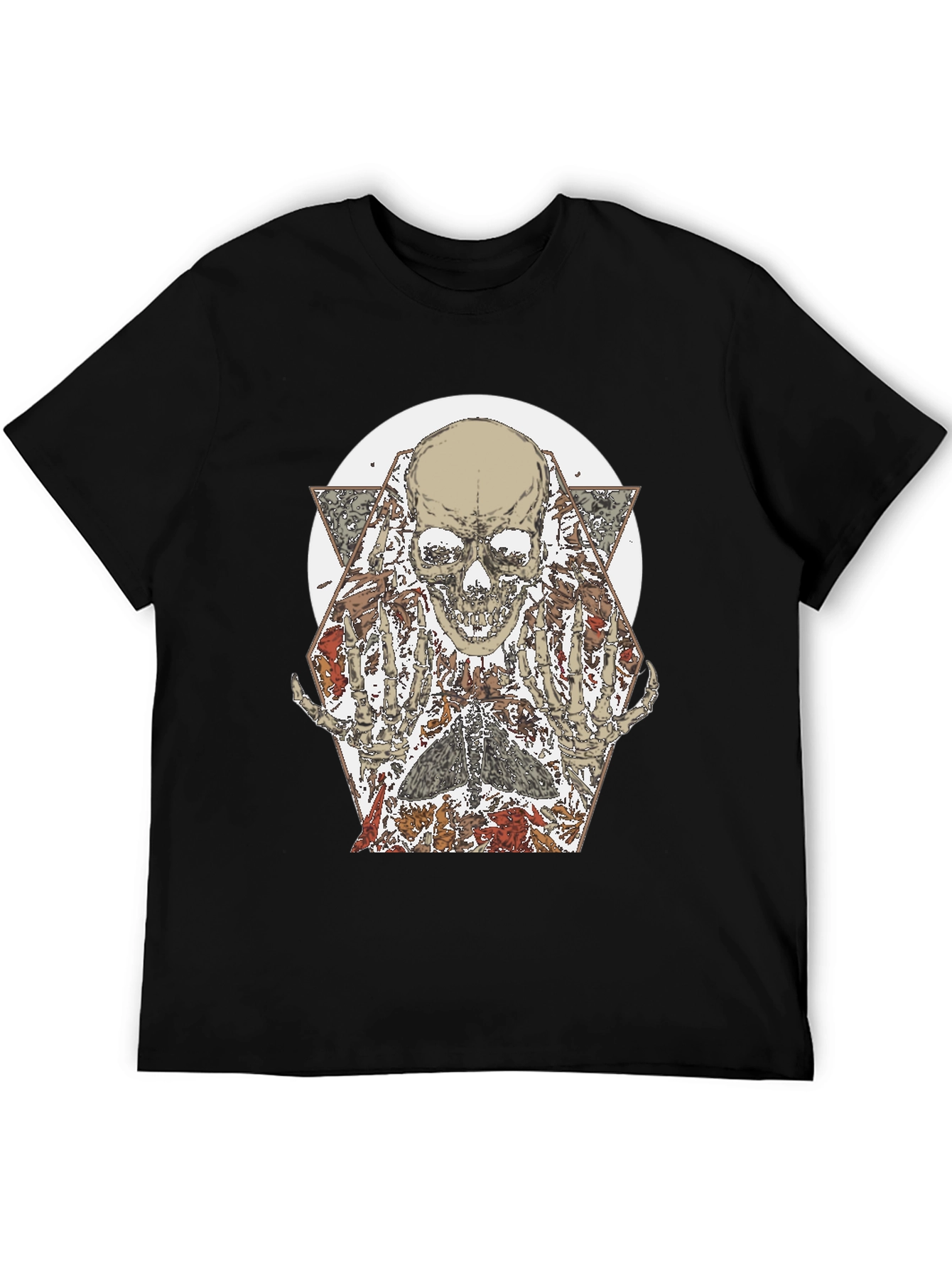 Skull & Floral Graphic Print Black T-Shirt