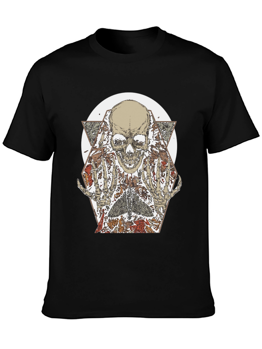 Skull & Floral Graphic Print Black T-Shirt