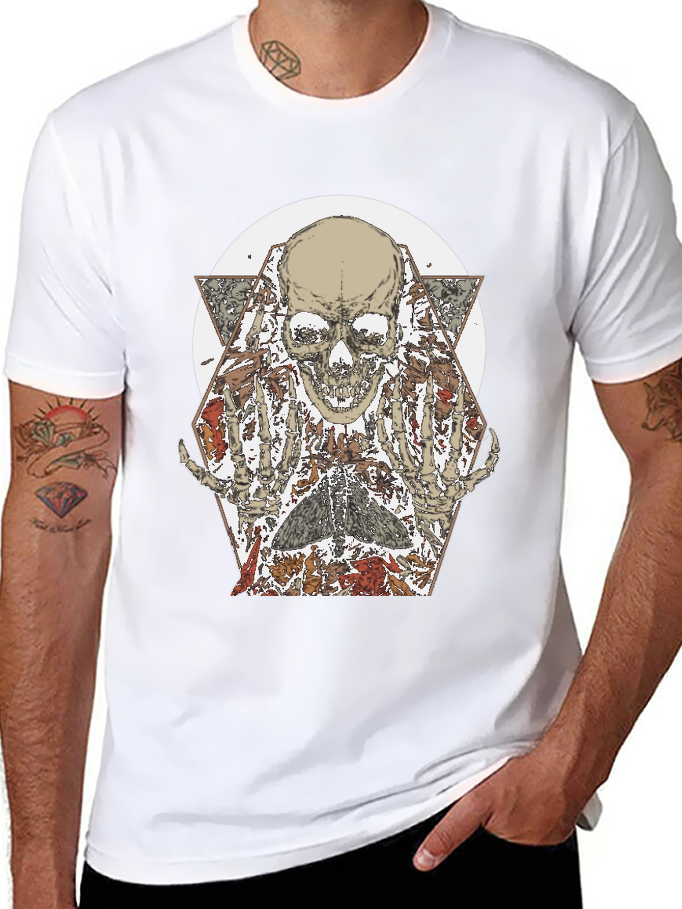 Skull & Floral Graphic Print Black T-Shirt