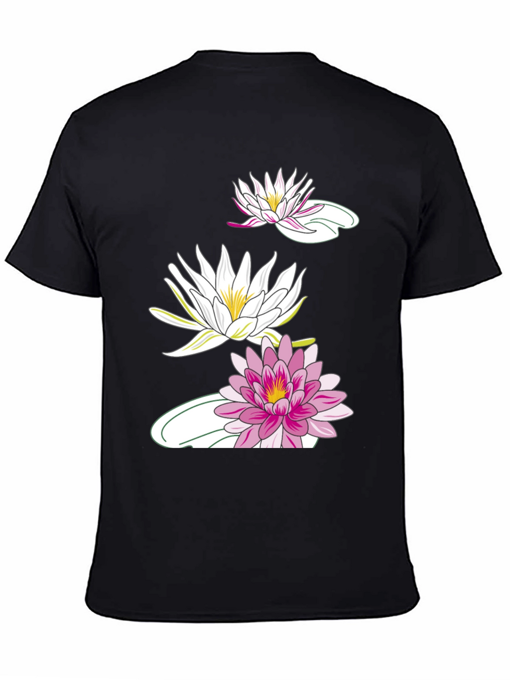 Black T-Shirt with Lotus Flower Design