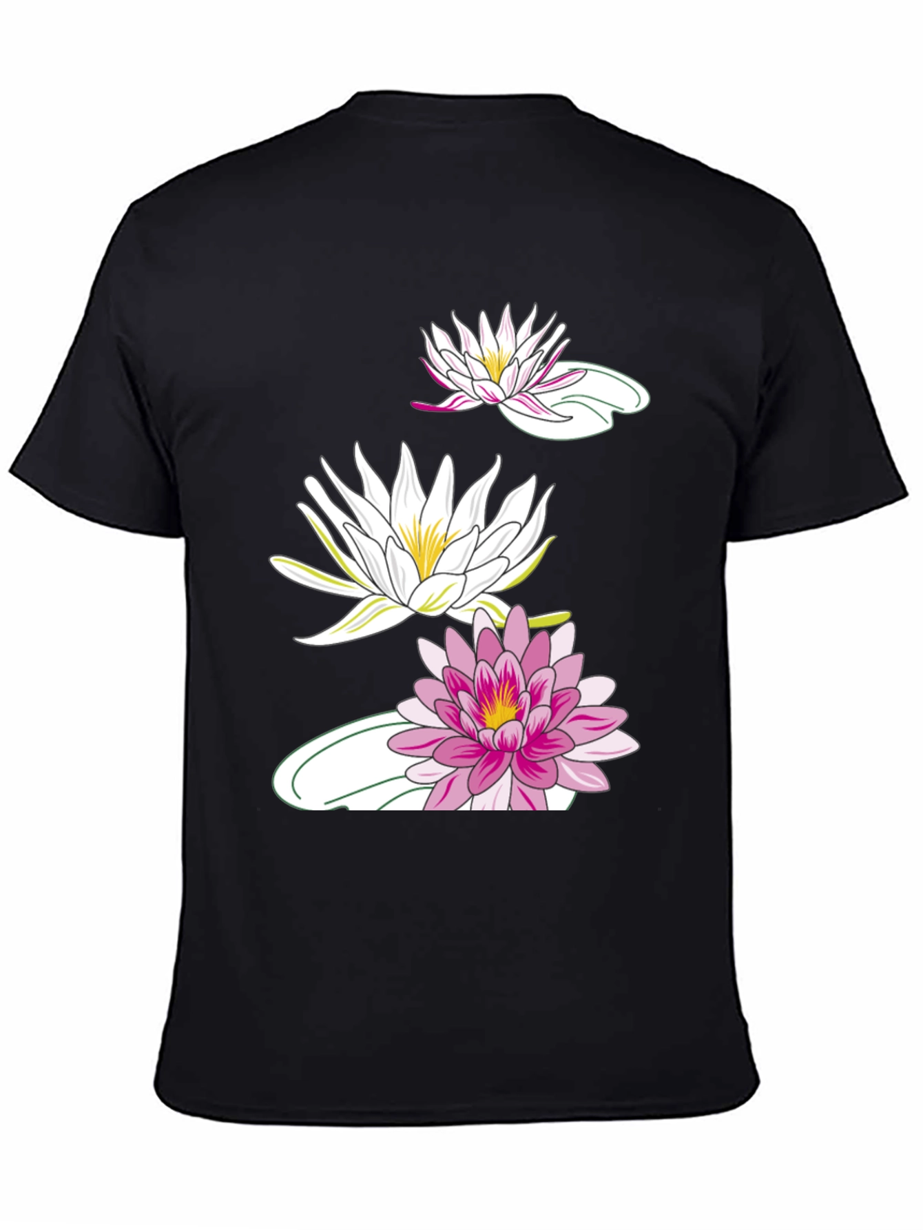 Black T-Shirt with Lotus Flower Design