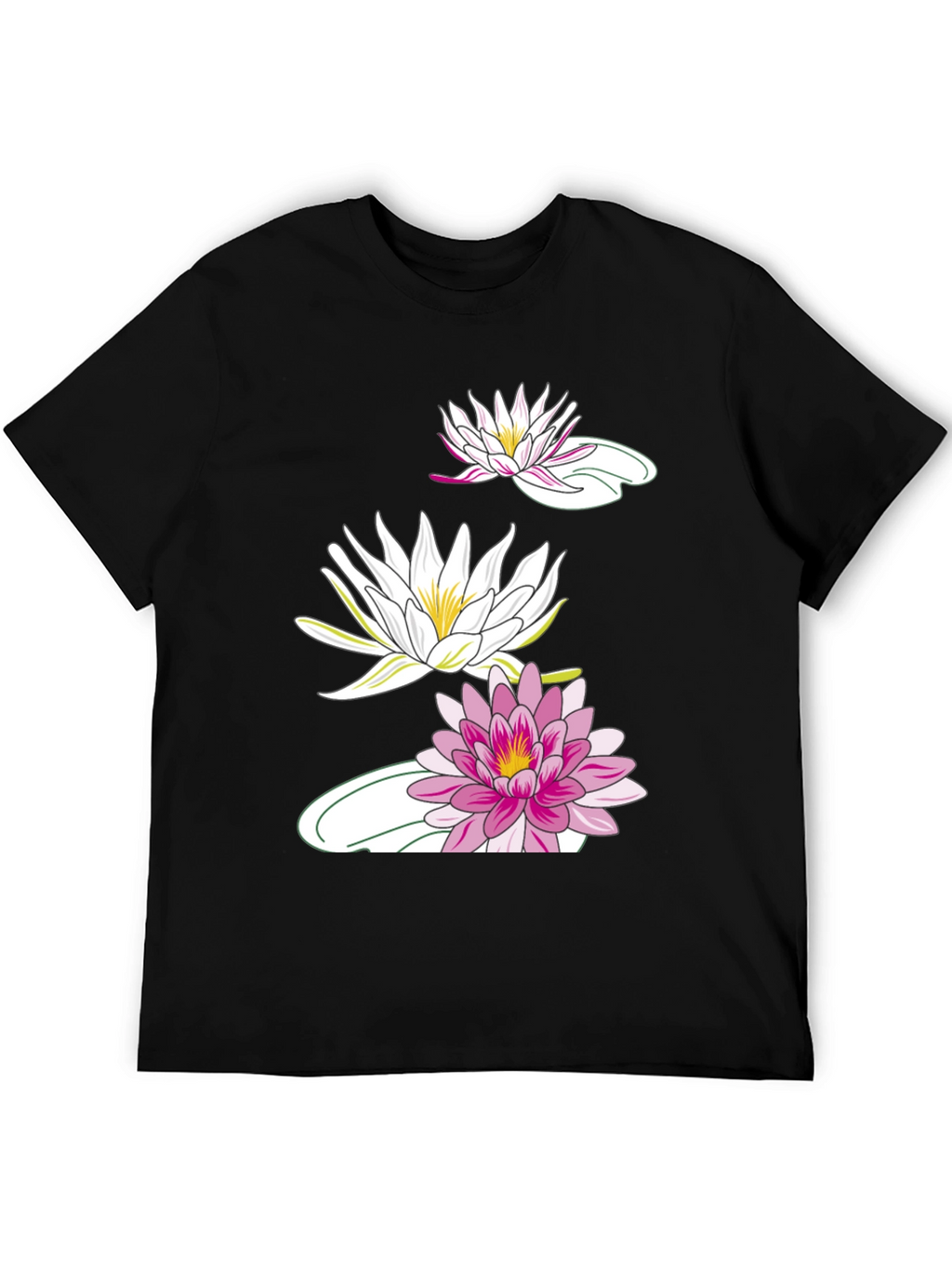 Black T-Shirt with Lotus Flower Design