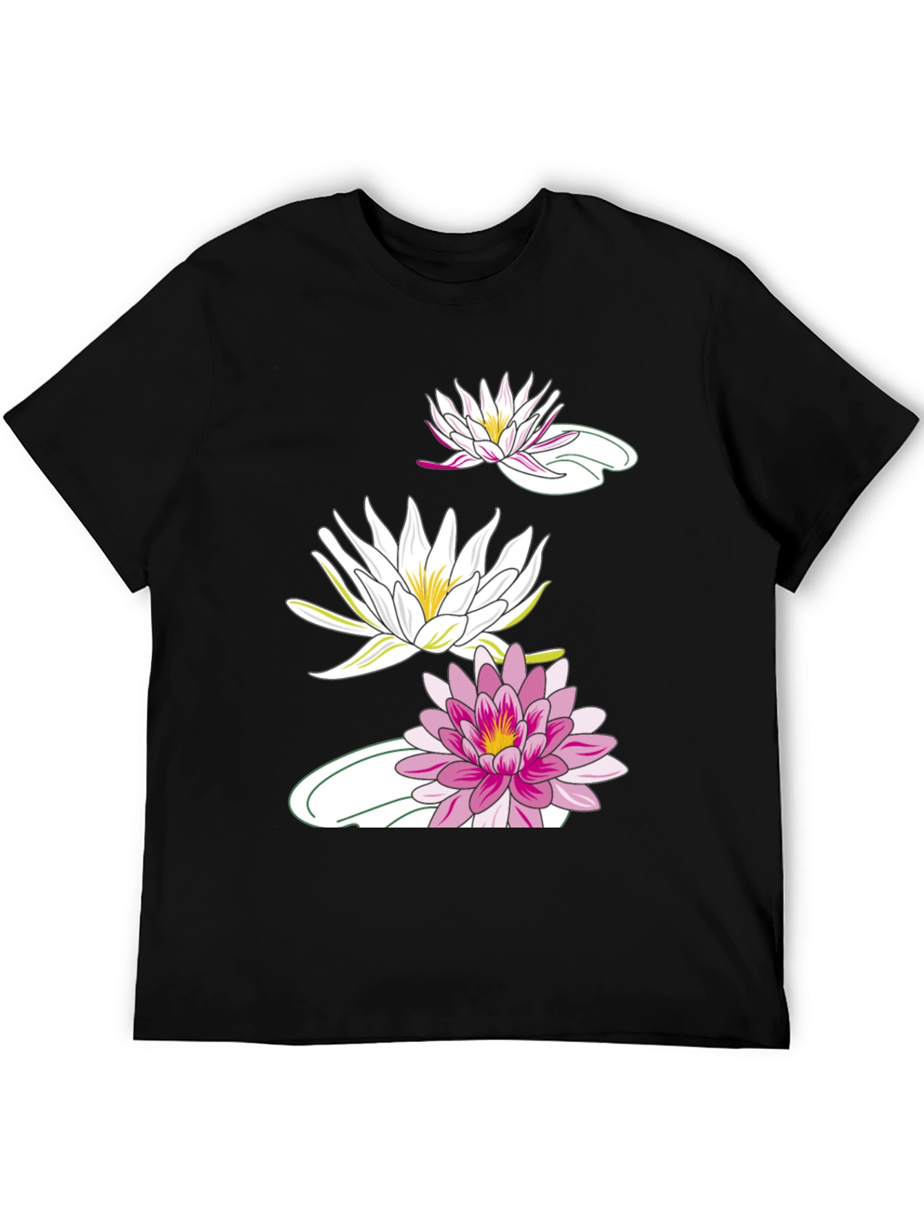 Black T-Shirt with Lotus Flower Design