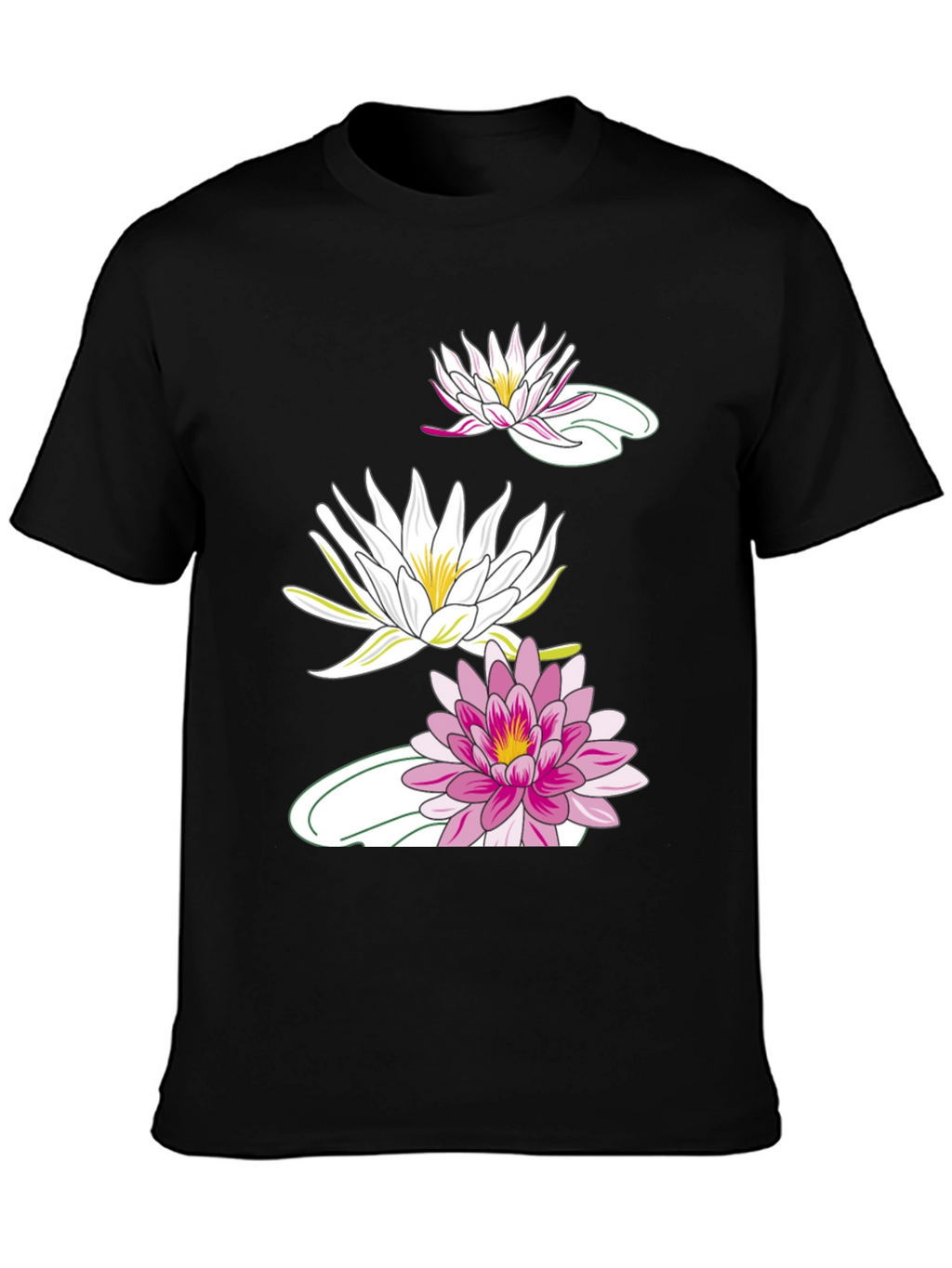 Black T-Shirt with Lotus Flower Design