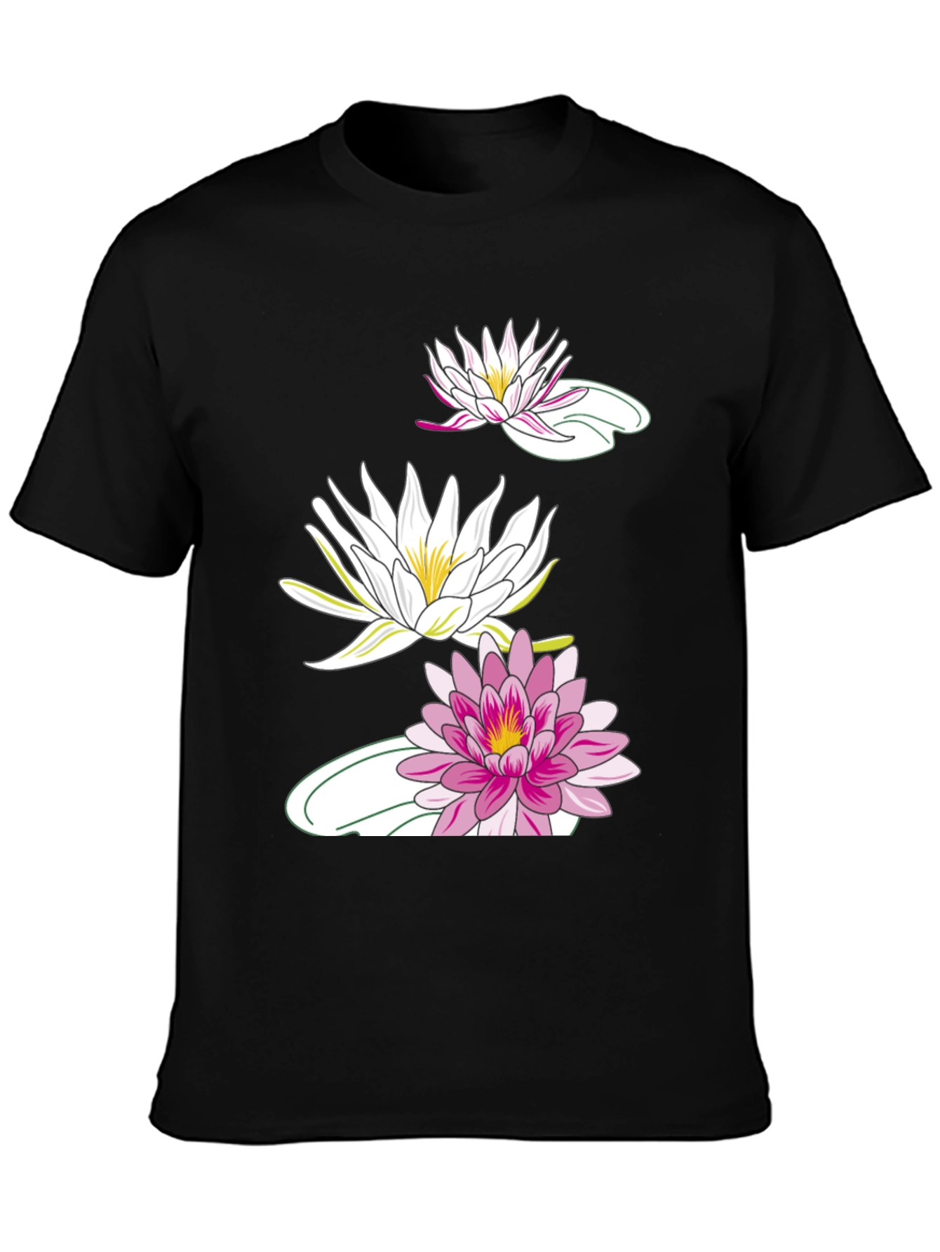 Black T-Shirt with Lotus Flower Design