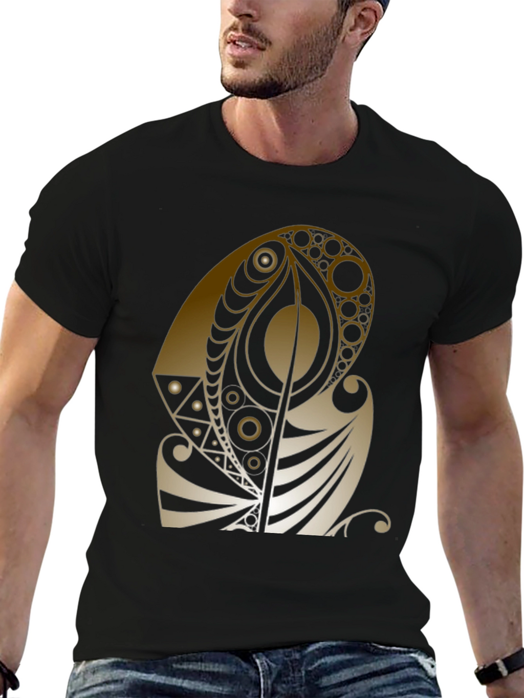 Abstract Gold Design Black T-Shirt