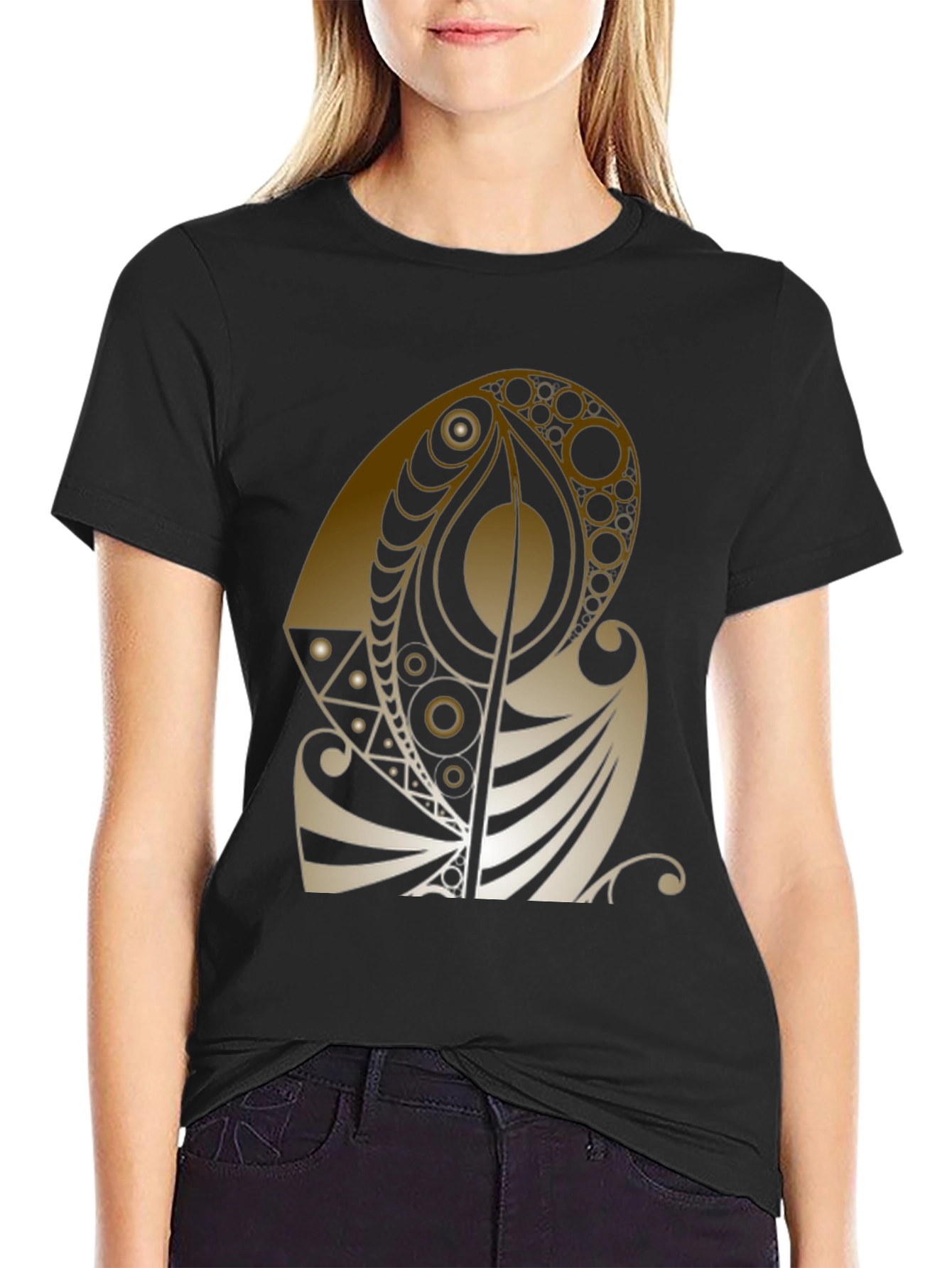 Abstract Gold Design Black T-Shirt