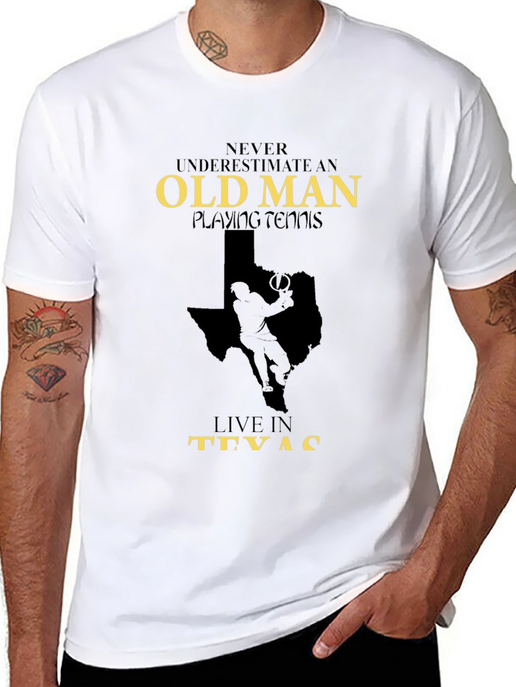 Old Man Playing Tennis in Texas Graphic Tee