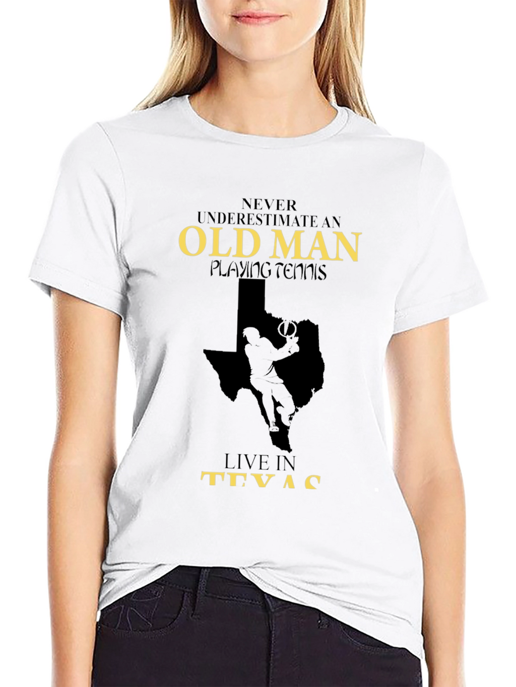 Old Man Playing Tennis in Texas Graphic Tee