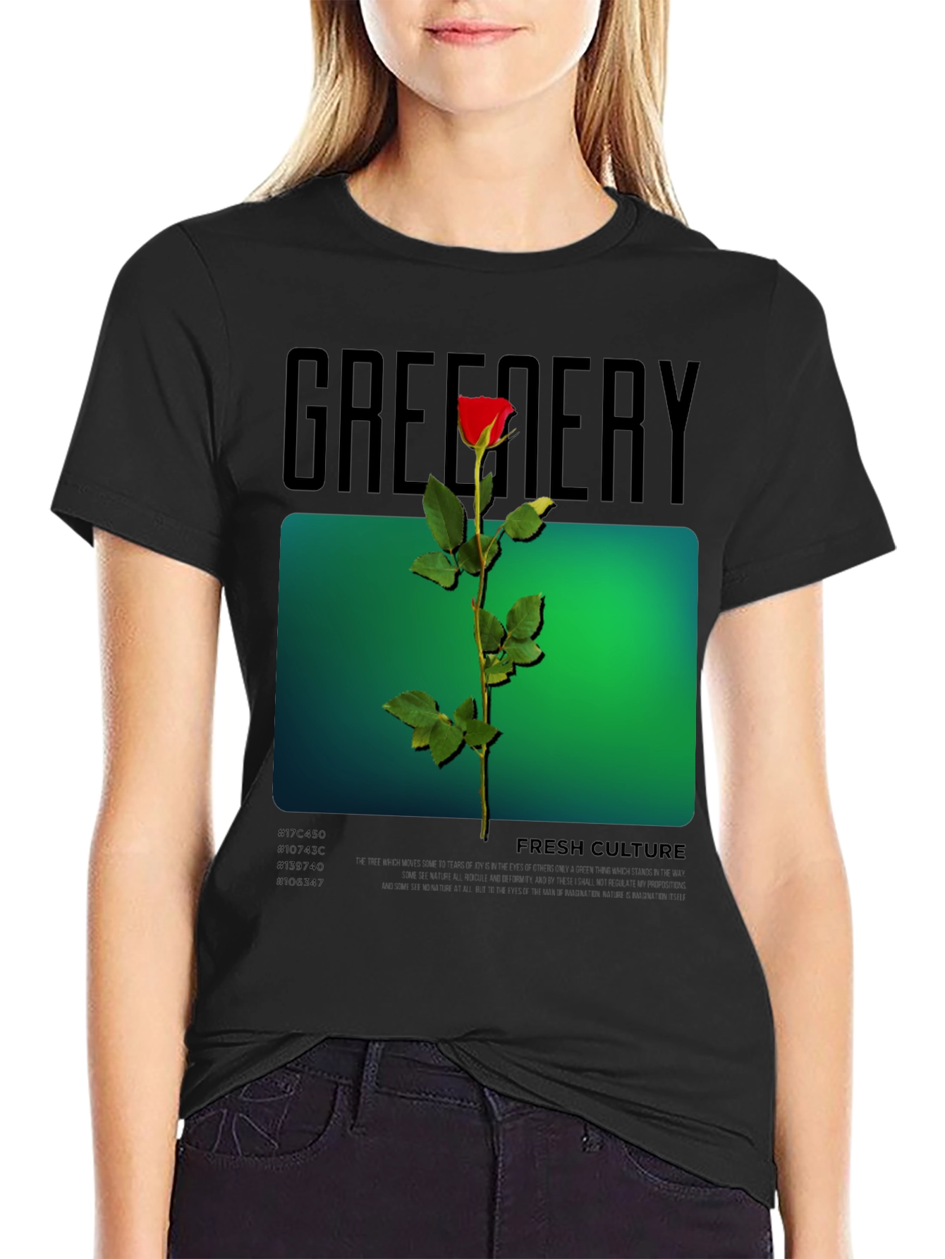 Greenery Rose Graphic Tee - Fresh Culture