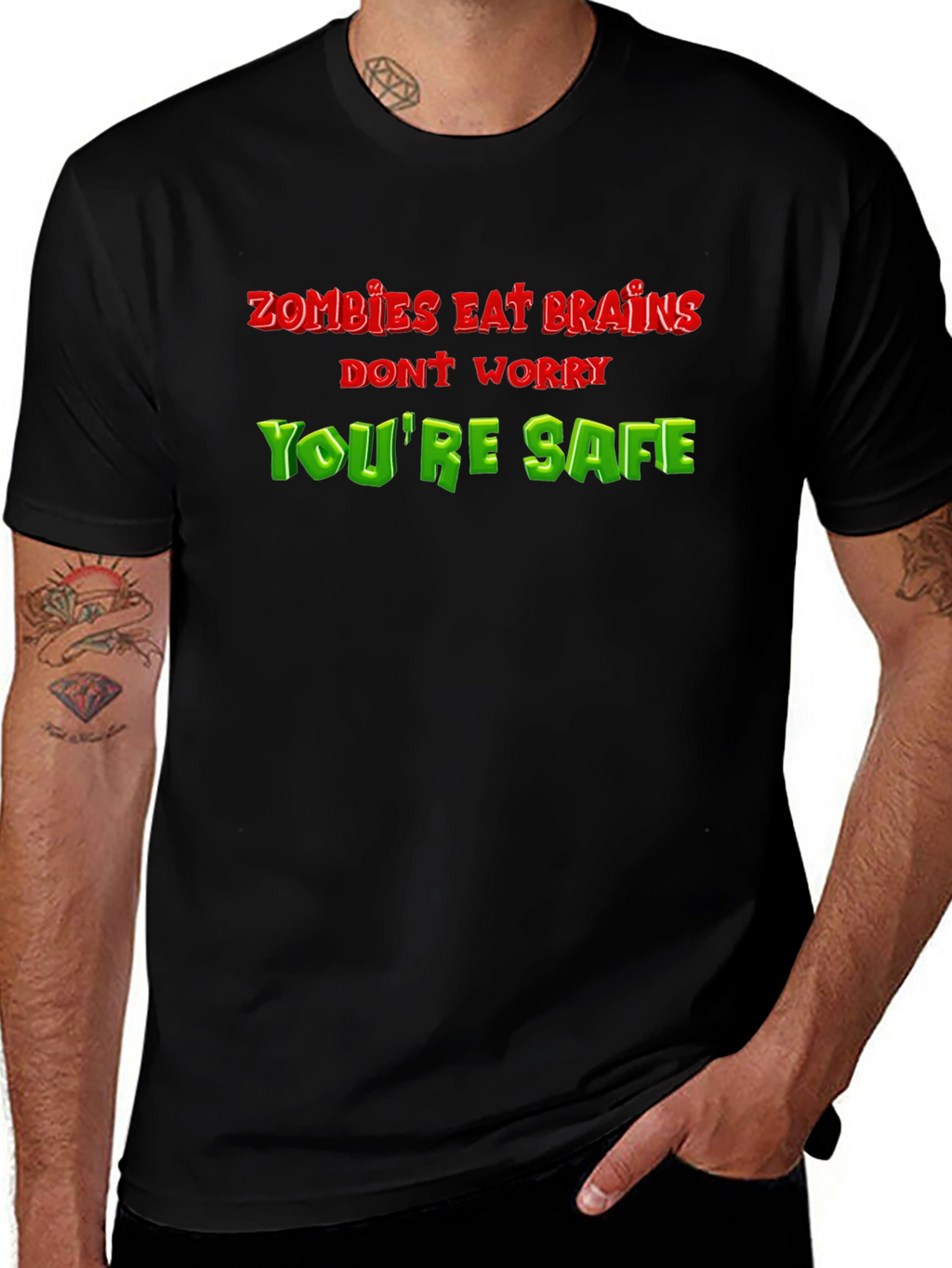 Zombie Eat Brains Funny T-Shirt - Youre Safe!