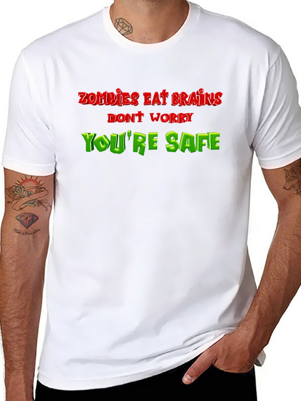 Zombie Eat Brains Funny T-Shirt - Youre Safe!