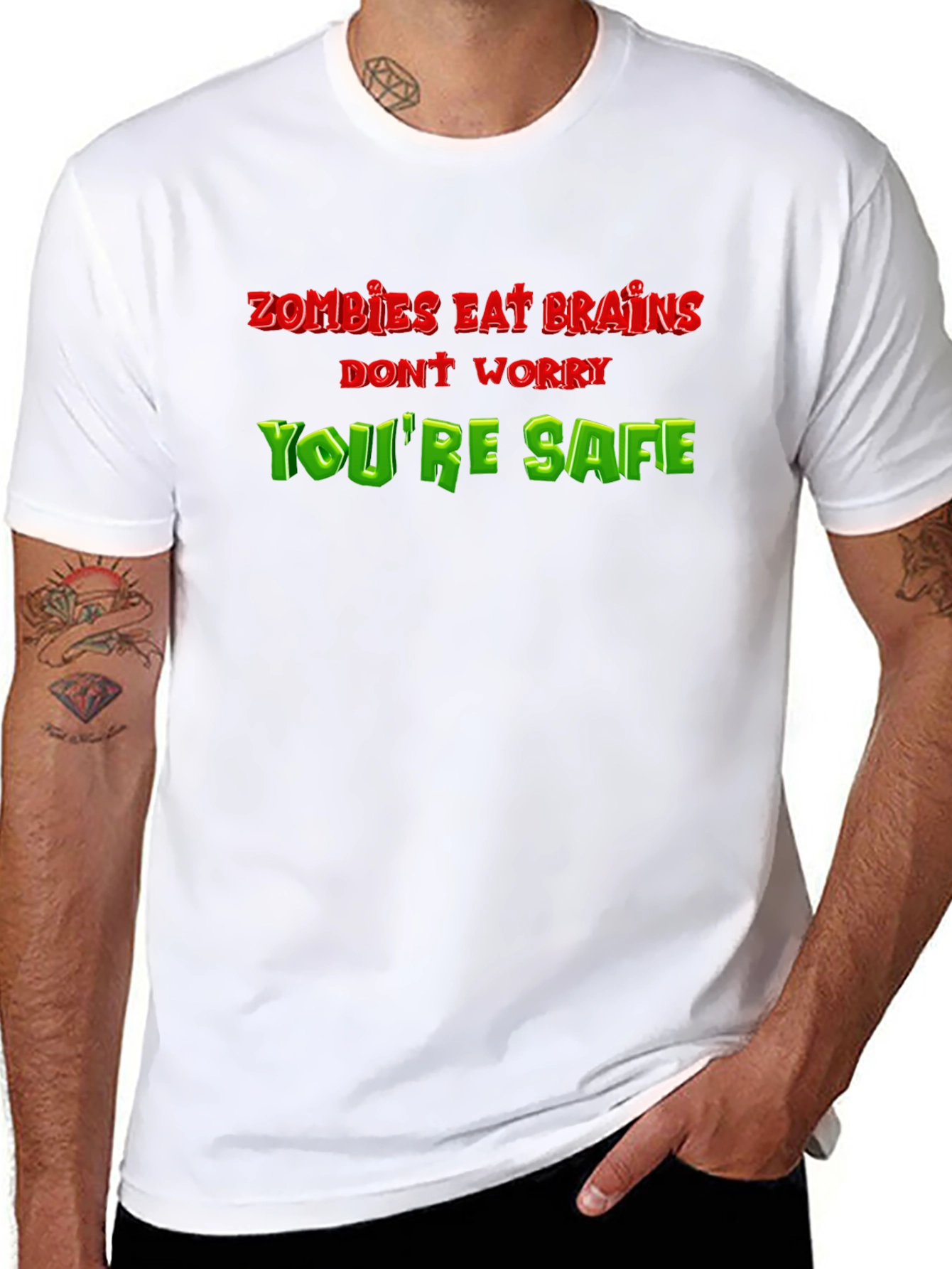 Zombie Eat Brains Funny T-Shirt - Youre Safe!