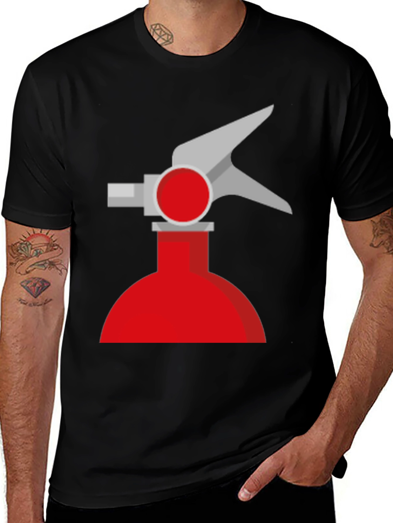 Novelty Fire Extinguisher Graphic Tee - Black Cotton T-Shirt