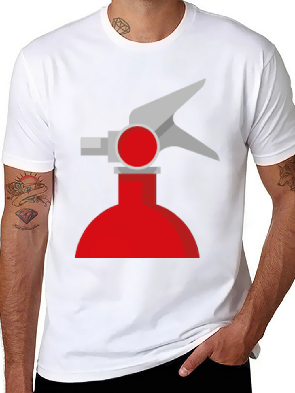 Novelty Fire Extinguisher Graphic Tee - Black Cotton T-Shirt