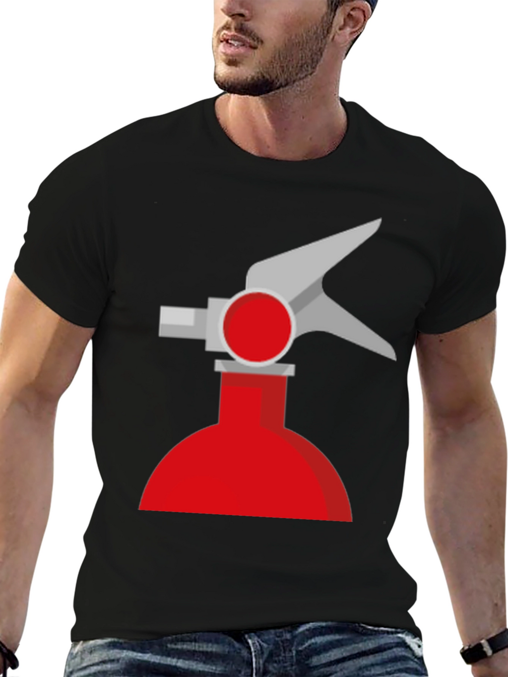 Novelty Fire Extinguisher Graphic Tee - Black Cotton T-Shirt