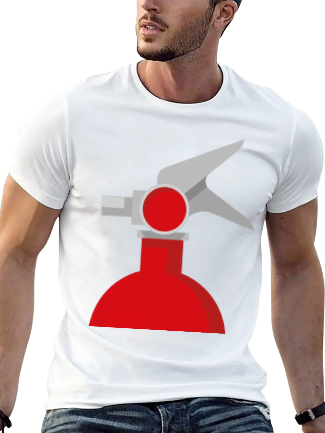 Novelty Fire Extinguisher Graphic Tee - Black Cotton T-Shirt