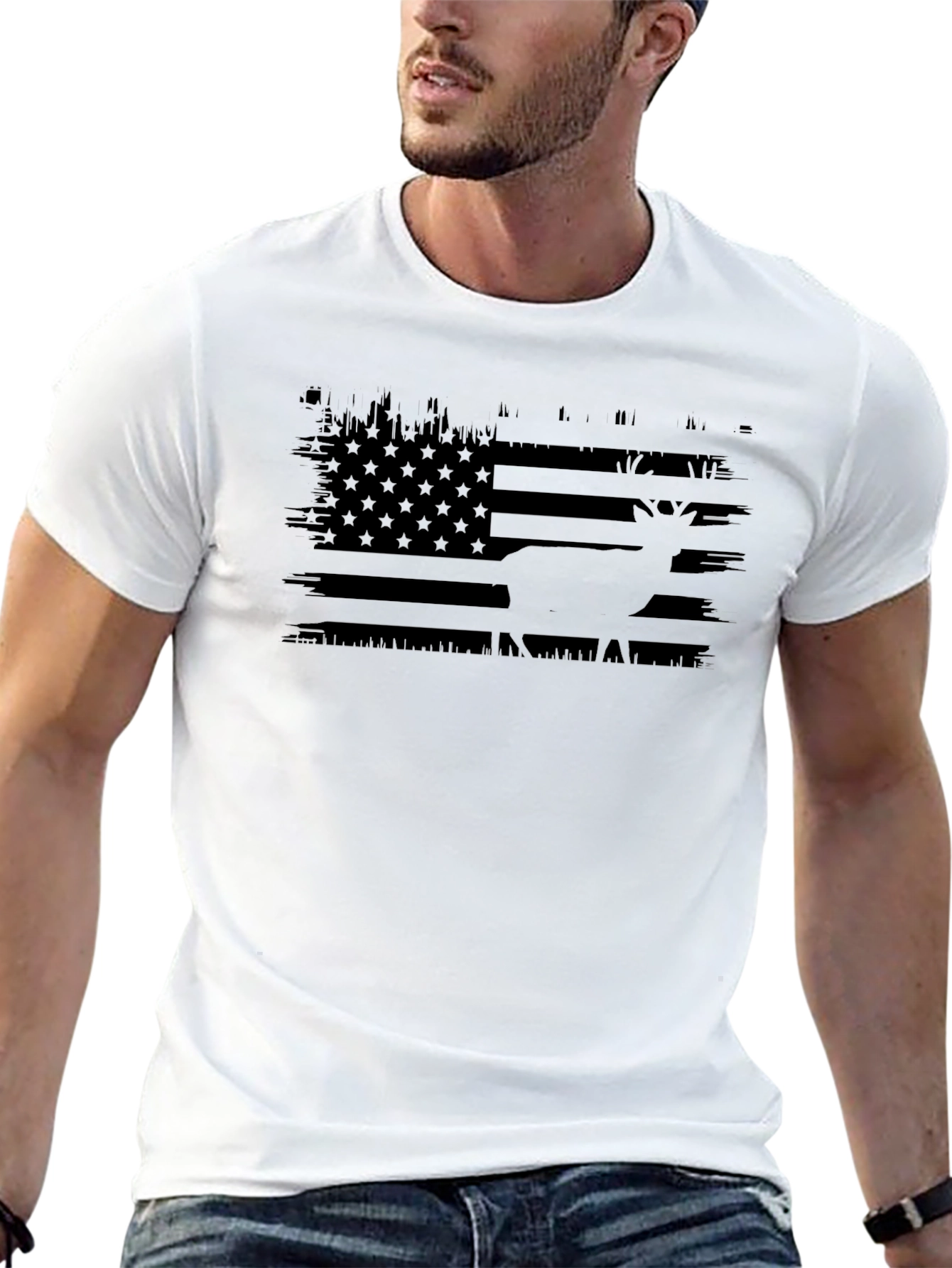 Deer American Flag Graphic T-Shirt