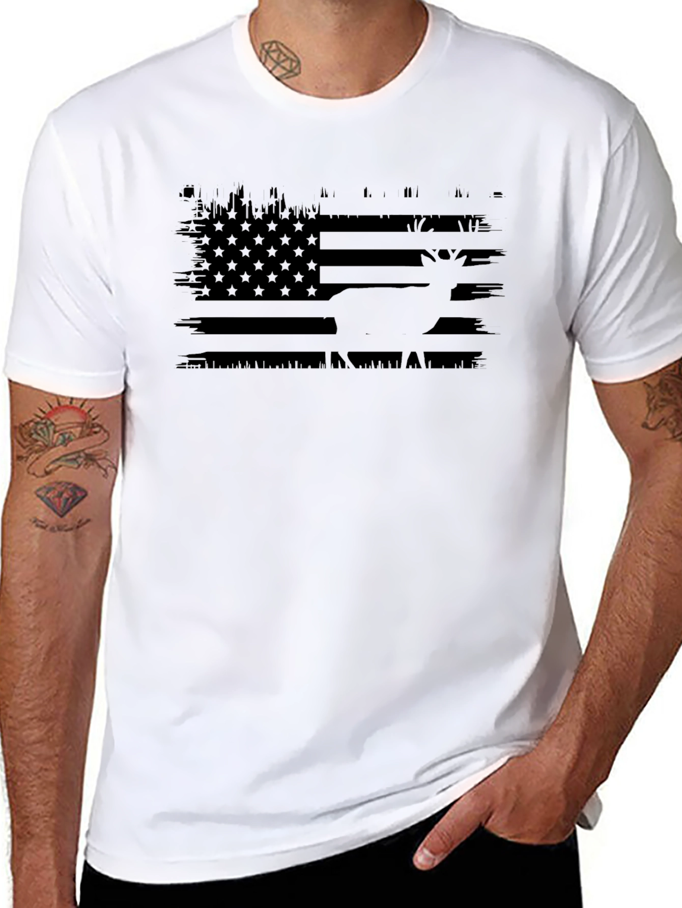 Deer American Flag Graphic T-Shirt