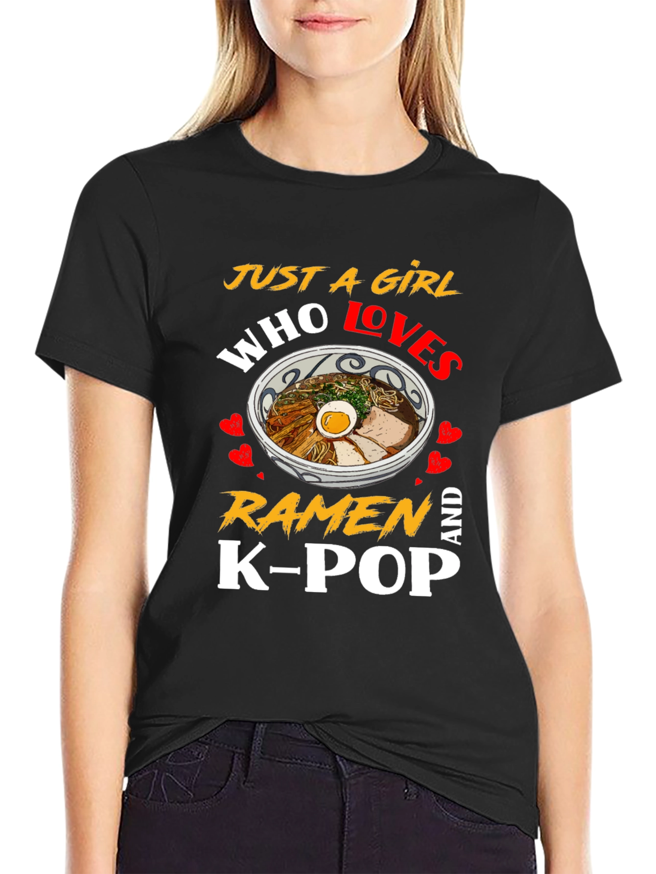 Just A Girl Who Loves Ramen And K-Pop Black T-Shirt