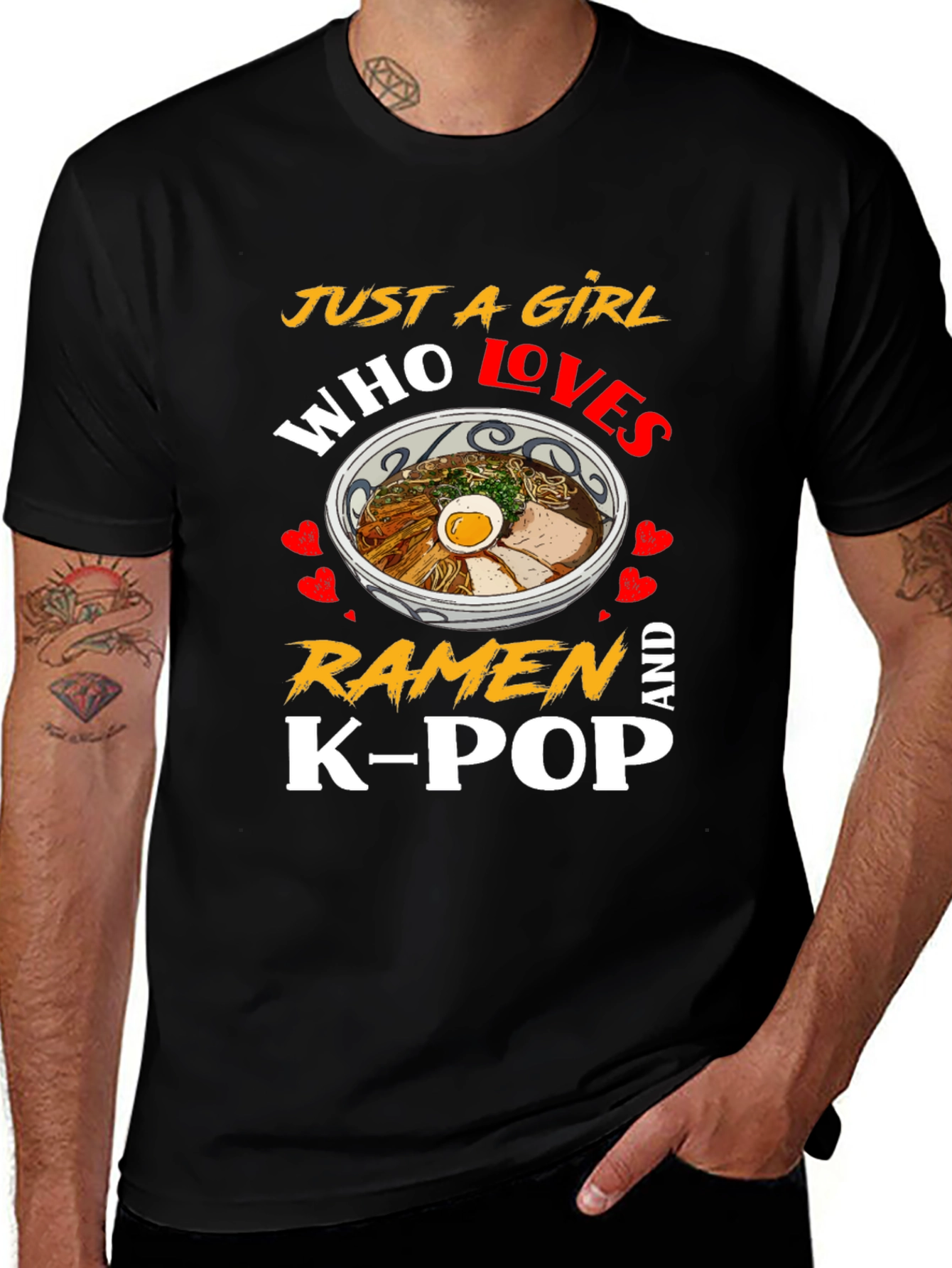 Just A Girl Who Loves Ramen And K-Pop Black T-Shirt