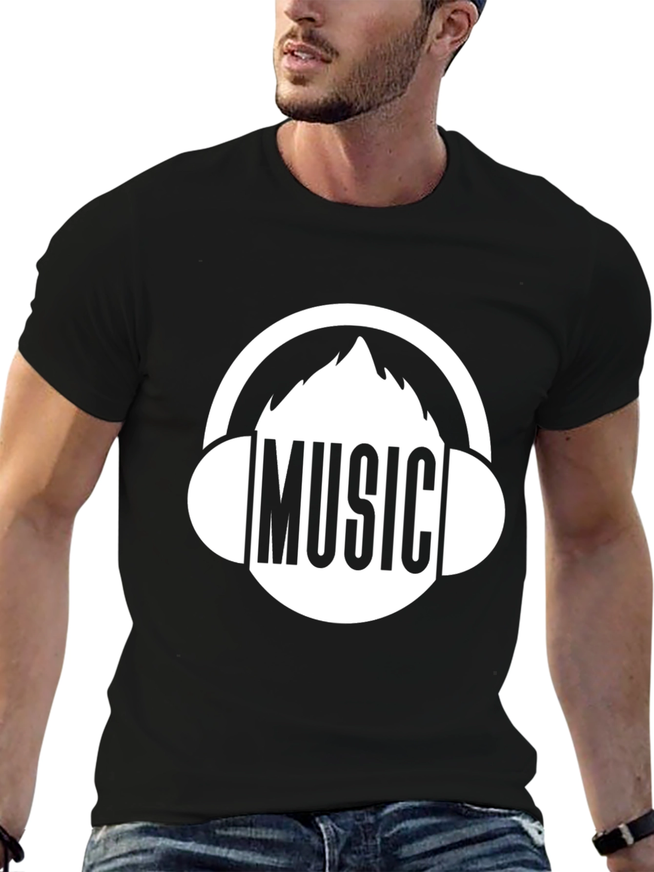 Music Lover Graphic Tee - Black Cotton Blend T-Shirt