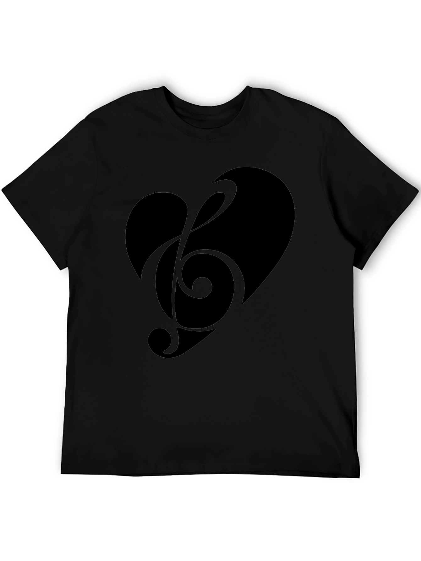 Heart Treble Clef Mens Black Graphic Tee