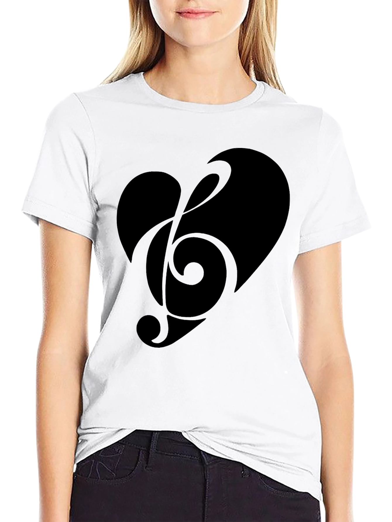 Heart Treble Clef Mens Black Graphic Tee