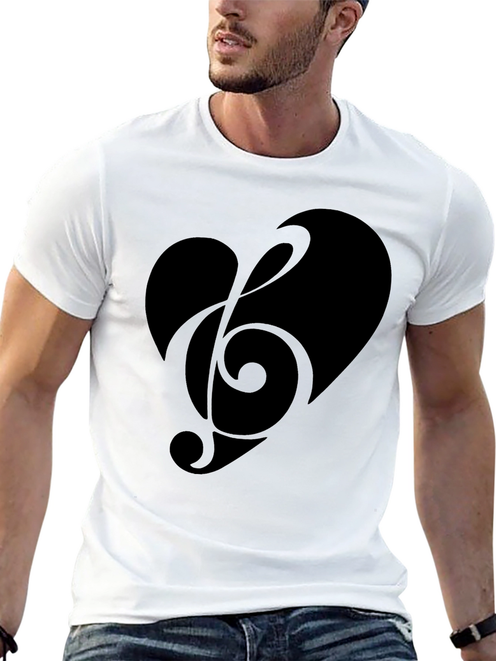 Heart Treble Clef Mens Black Graphic Tee