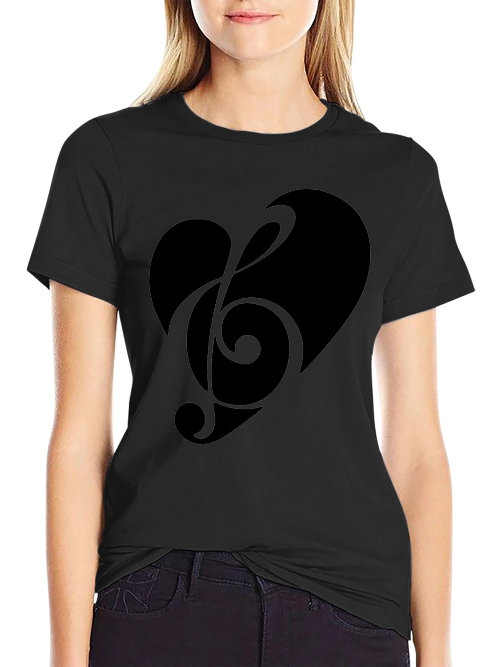 Heart Treble Clef Mens Black Graphic Tee