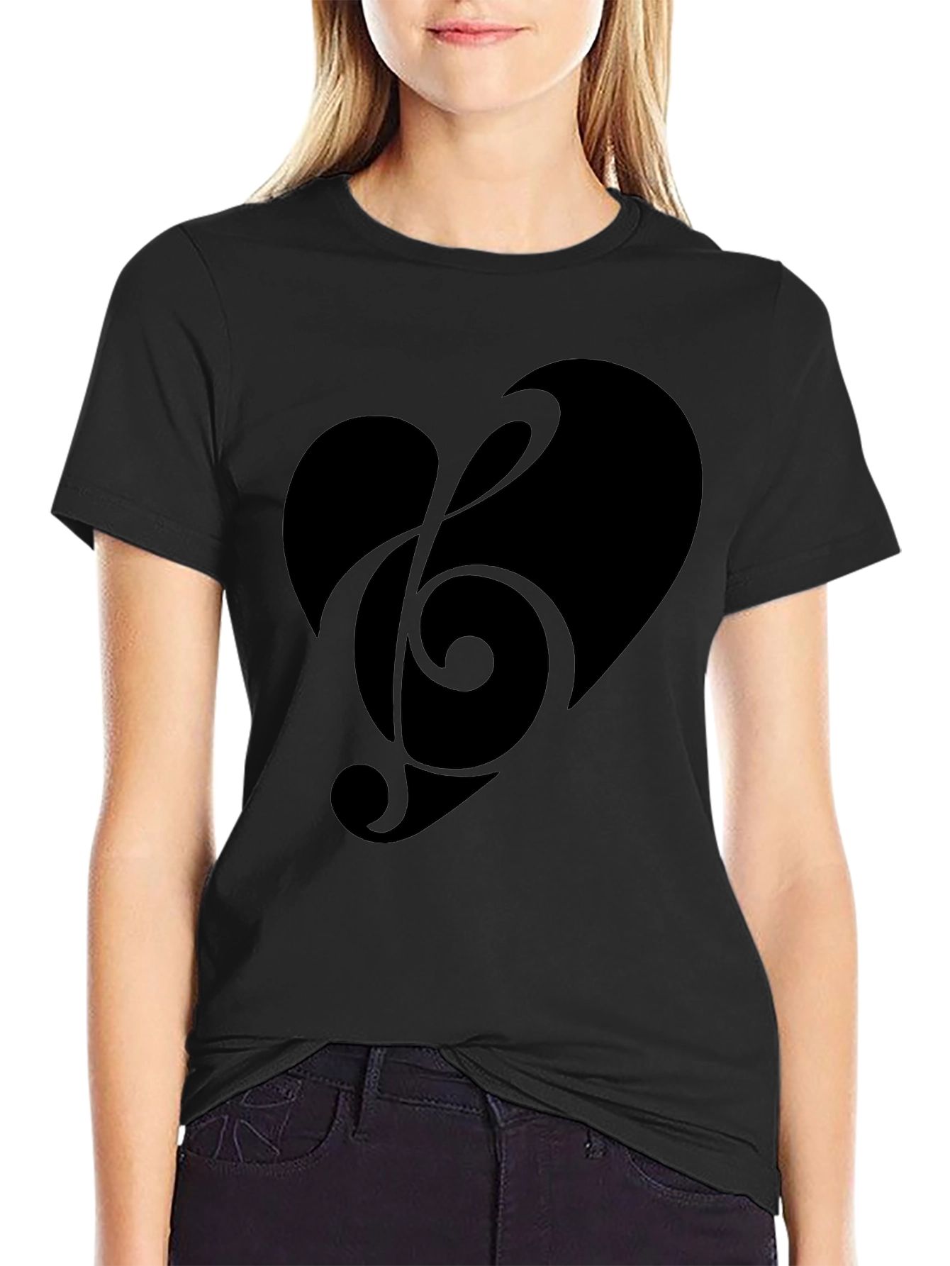 Heart Treble Clef Mens Black Graphic Tee