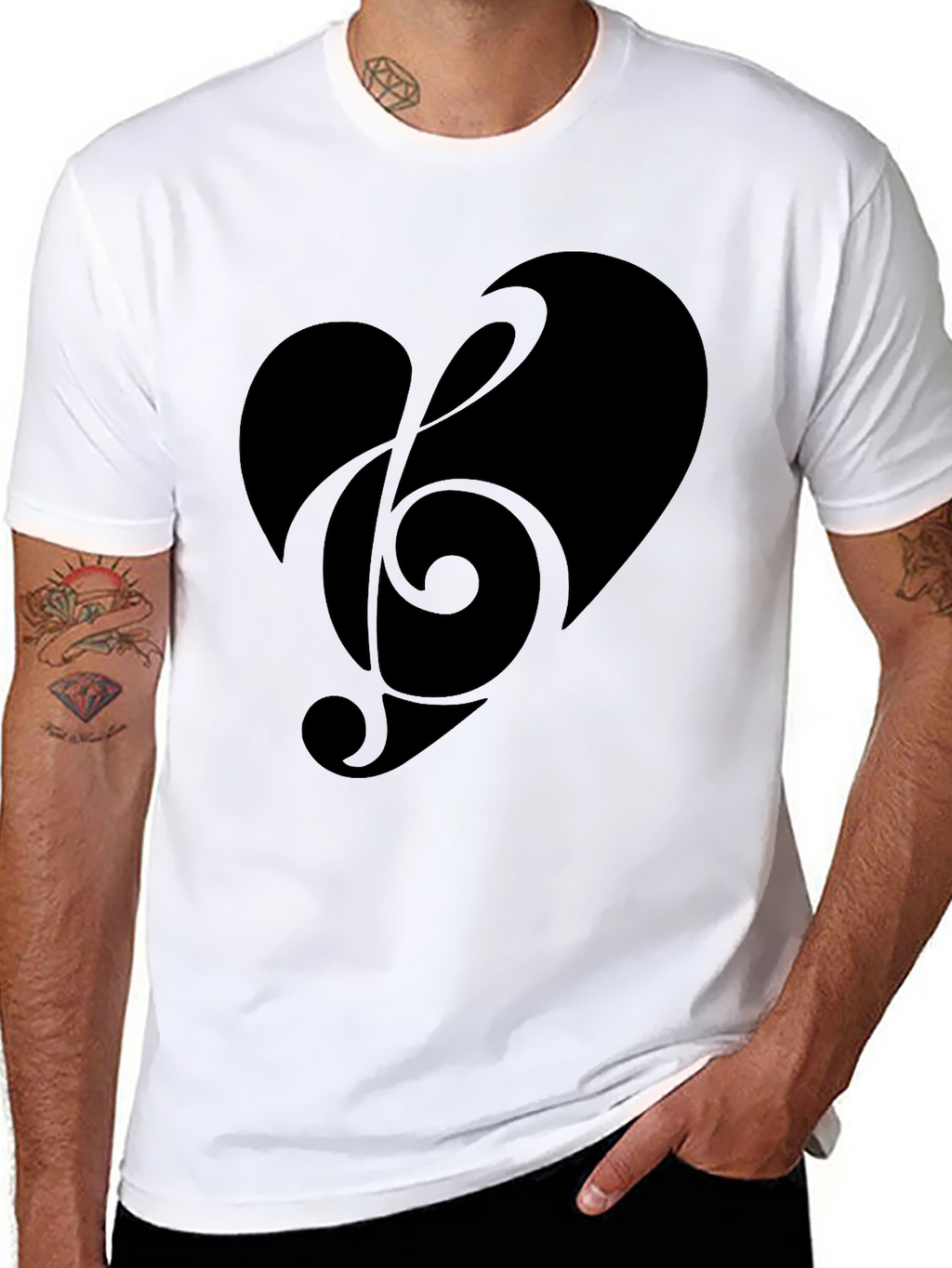 Heart Treble Clef Mens Black Graphic Tee
