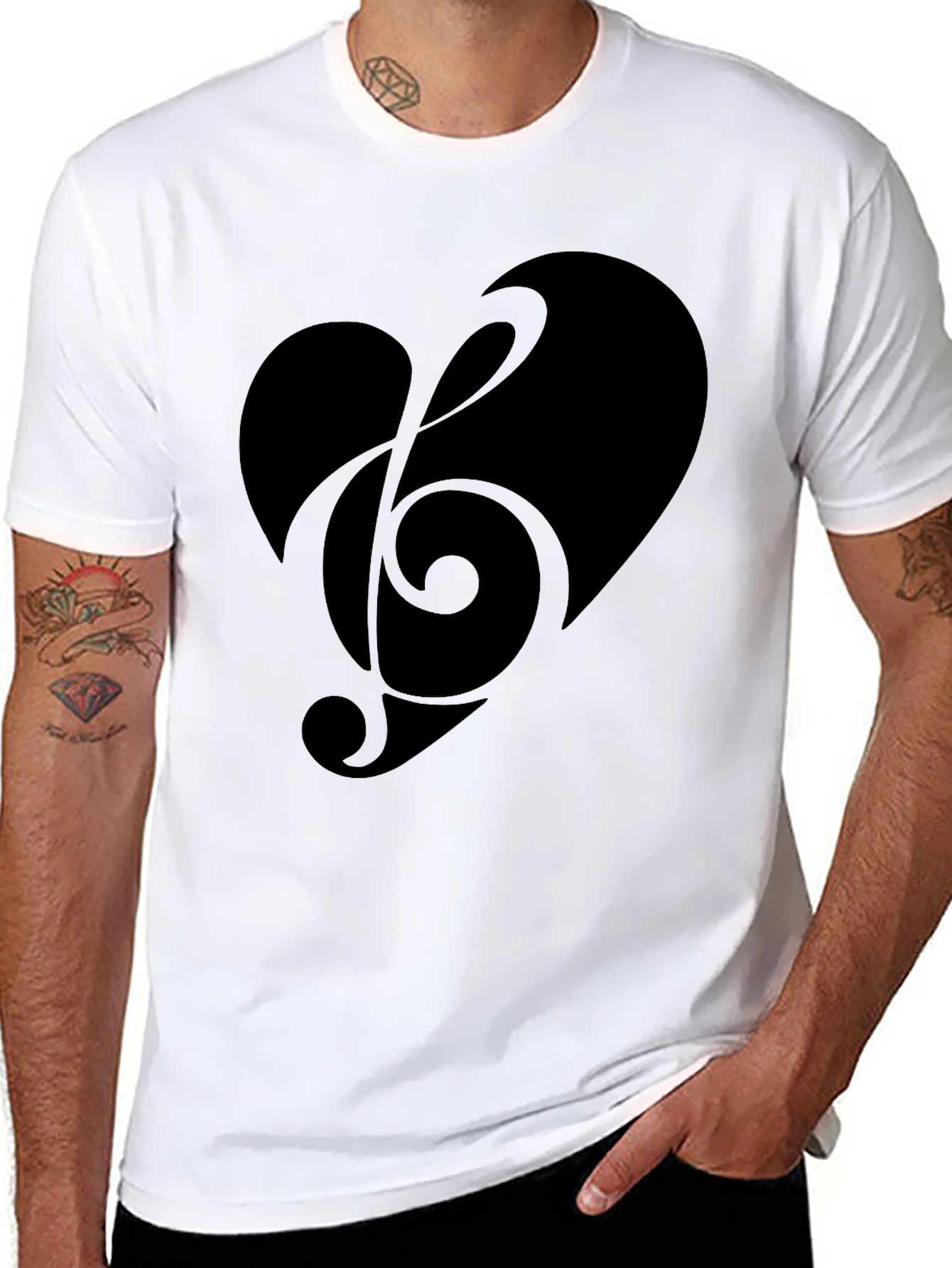 Heart Treble Clef Mens Black Graphic Tee