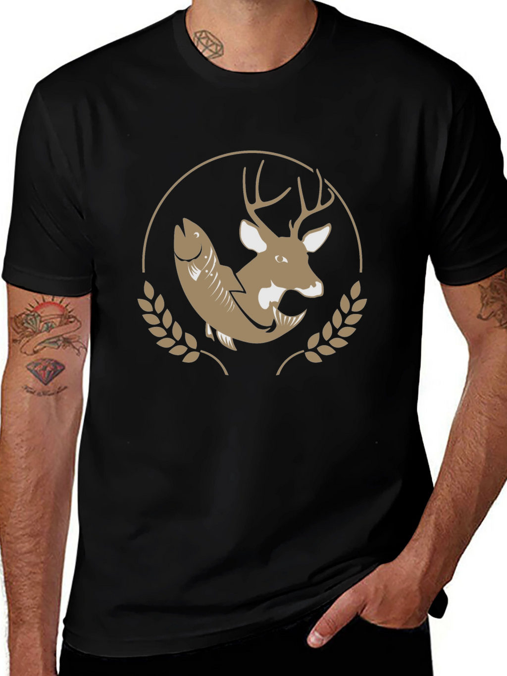 Hunting & Fishing T-Shirt - Deer & Fish Design