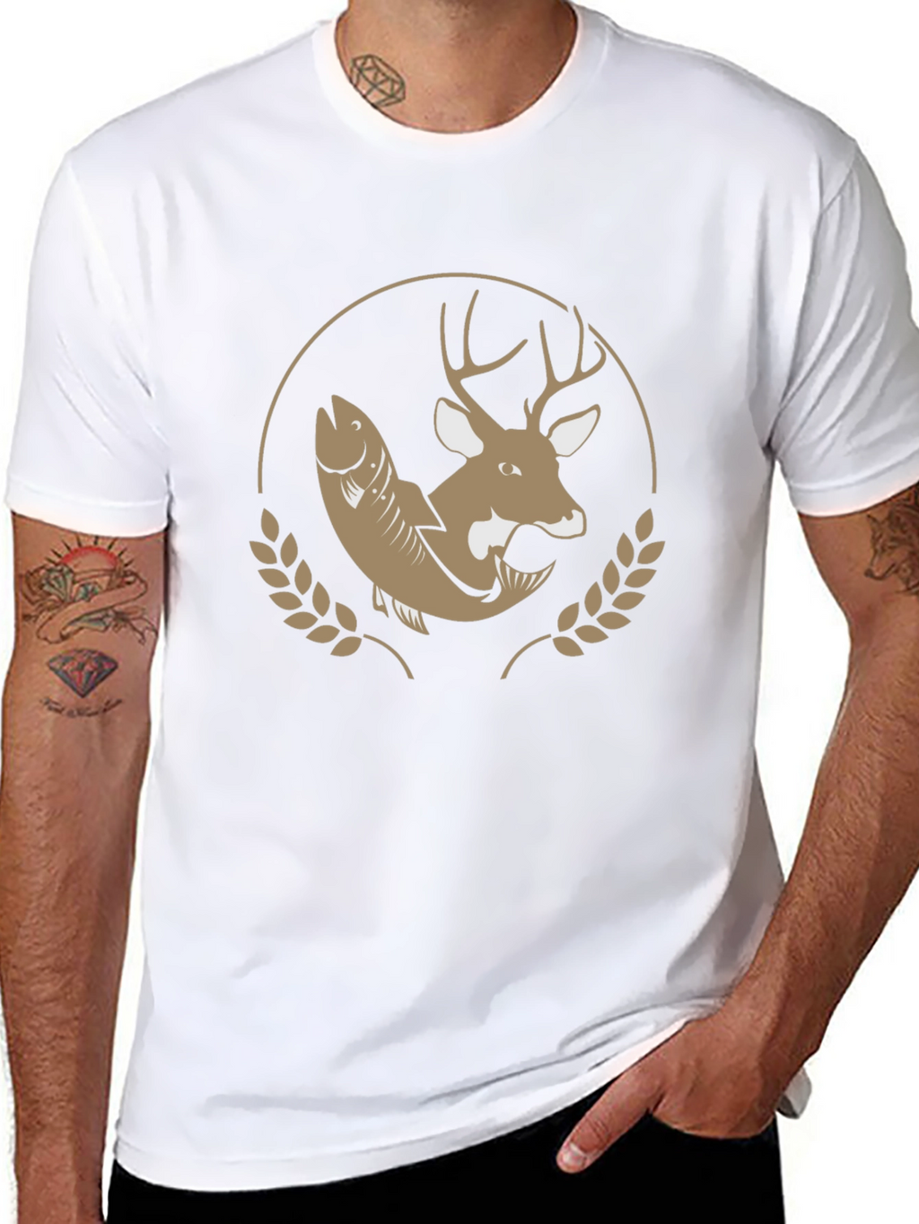 Hunting & Fishing T-Shirt - Deer & Fish Design