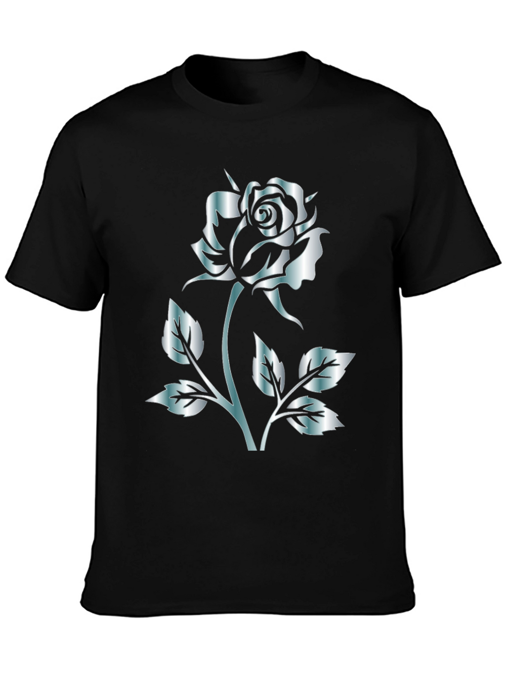 Black Rose Graphic Tee - Stylish Silver Flower Design