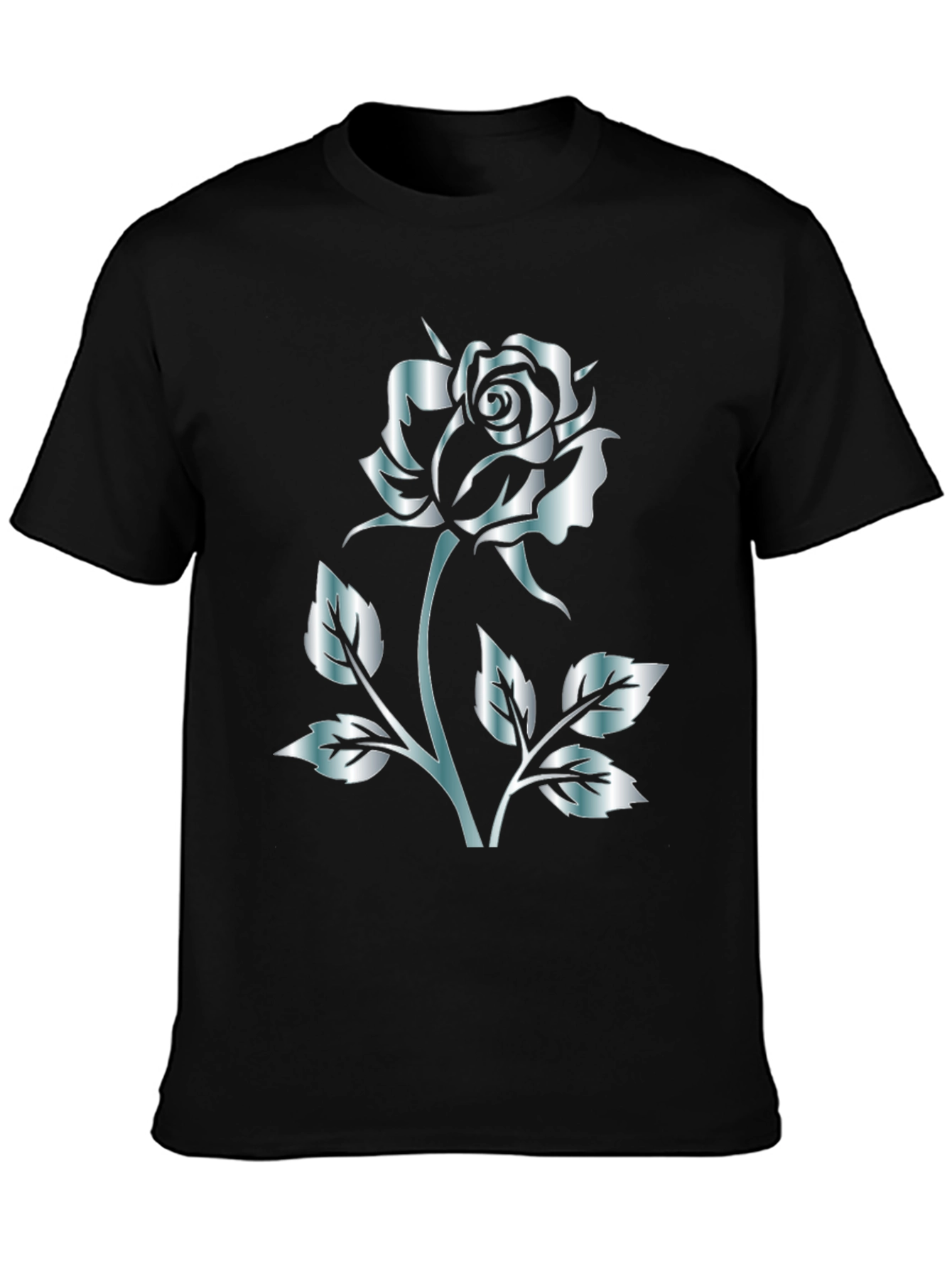 Black Rose Graphic Tee - Stylish Silver Flower Design