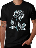 Black Rose Graphic Tee - Stylish Silver Flower Design