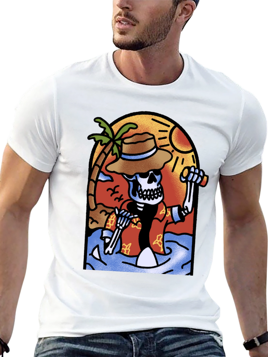 Tropical Skeleton Graphic T-Shirt