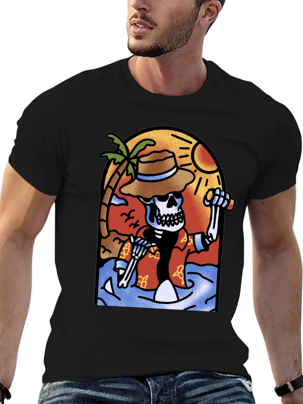 Tropical Skeleton Graphic T-Shirt