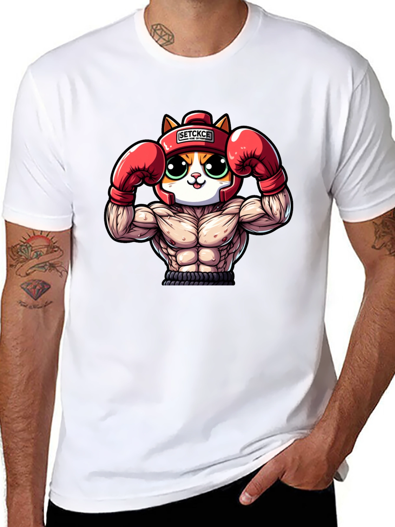 Cat Boxer Cartoon Graphic T-Shirt