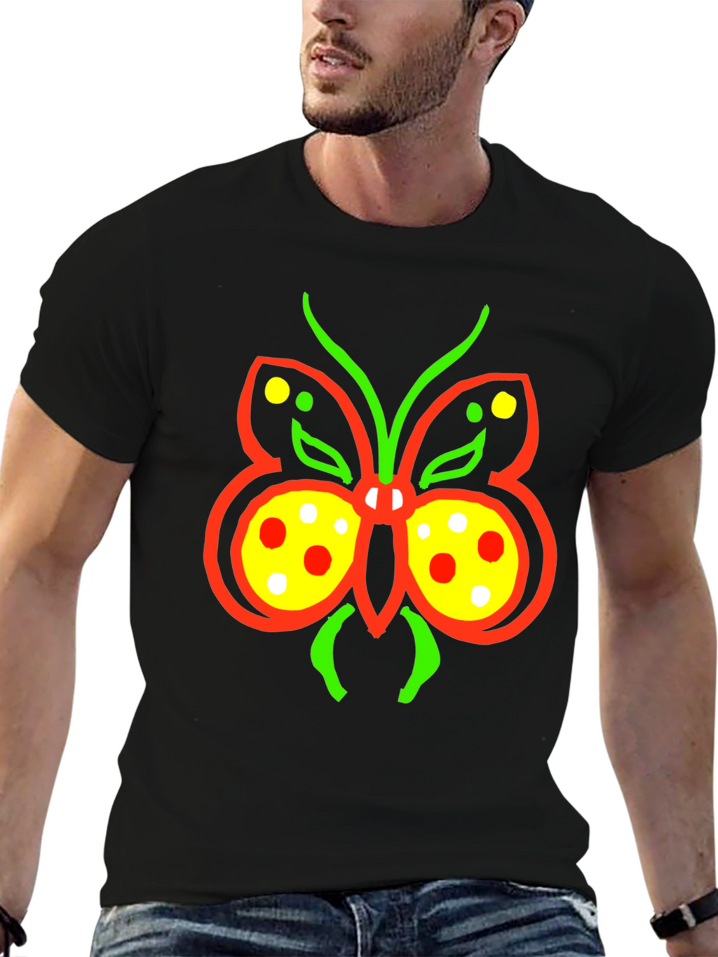 Butterfly Graphic Tee - Quirky Black T-Shirt