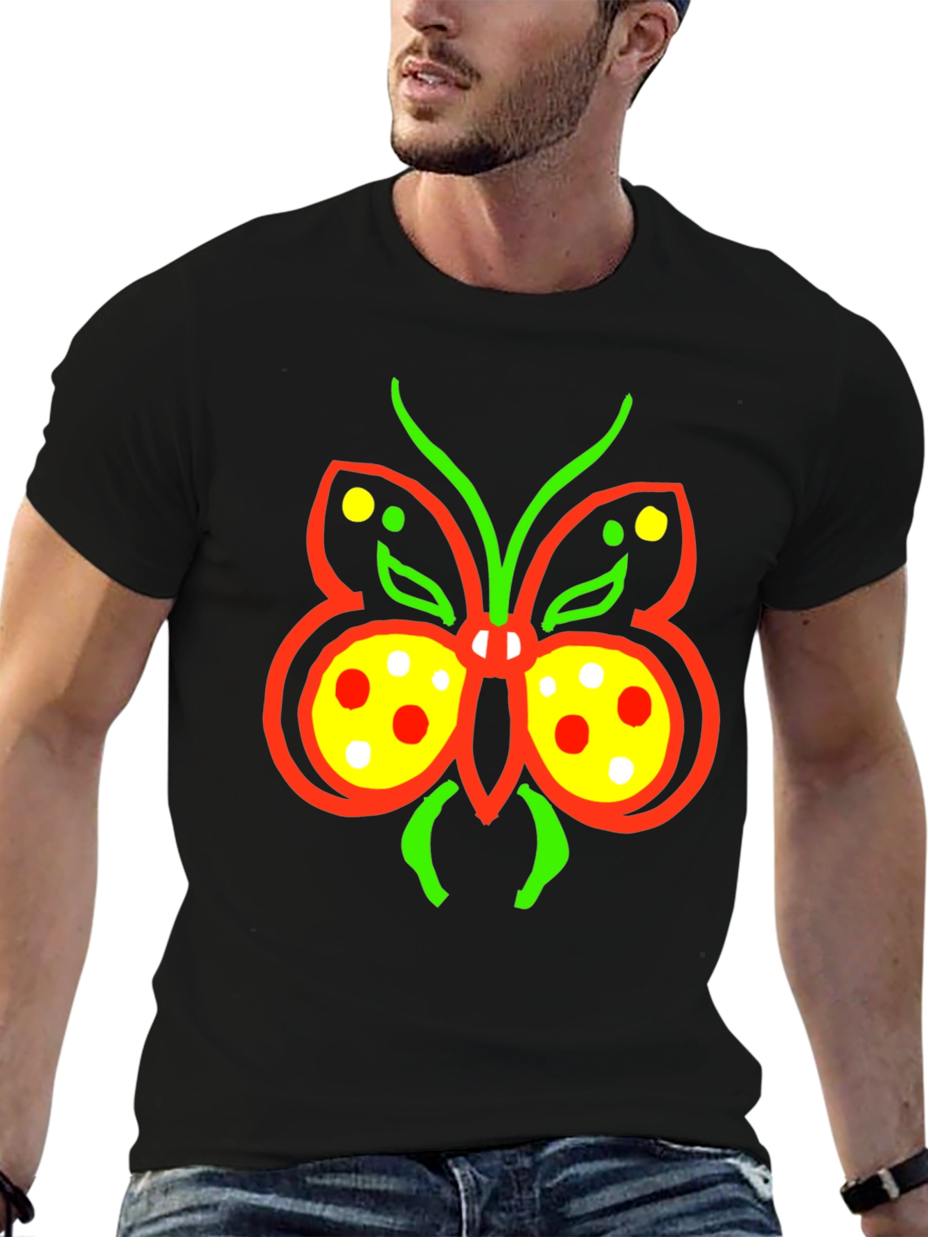 Butterfly Graphic Tee - Quirky Black T-Shirt